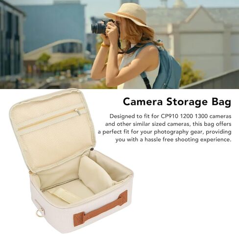 Camera Bag, Large Capacity Camera Storage Bag with Adjustable Shoulder Strap, Thickened Padding Handle Zipper Camera Case for CP910 1200 1300 DSLR (Beige) in Saudi Arabia