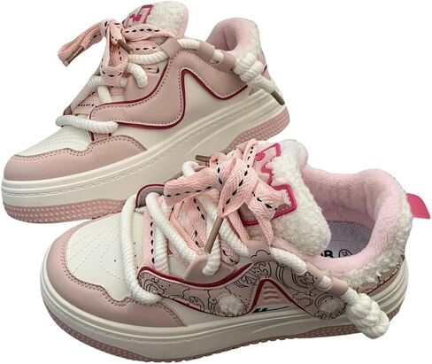 Chic Pastel Aesthetic Platform Shoes - Chunky Sneakers for Women, Available with or Without Faux Fur Trim in Saudi Arabia