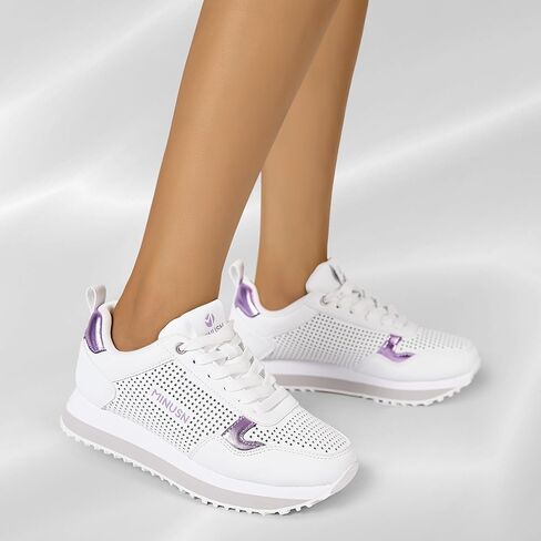Women's Sneakers Thick Sole Fashion Walking Shoes Breathable Anti-Slip Sneakers Arch Lace Up Casual Shoes Comfortable Height Increasing Tennis Shoes Lilac 8 in Saudi Arabia