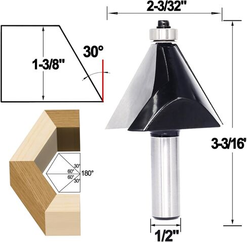Chamfer Router Bit 1/2 Shank, 45° Degree Carbide 2-Flute Chamfer Cut, Edge Forming Bevel Router Bit, Chamfer Bit Miter Angle Router Cutters, for Miter Joints in Kuwait