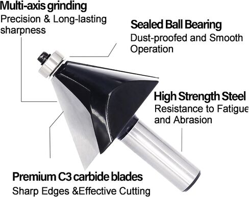 Chamfer Router Bit 1/2 Shank, 45° Degree Carbide 2-Flute Chamfer Cut, Edge Forming Bevel Router Bit, Chamfer Bit Miter Angle Router Cutters, for Miter Joints in Kuwait