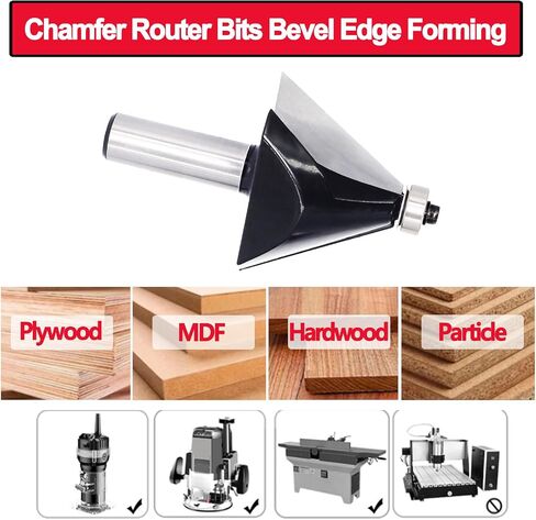 Chamfer Router Bit 1/2 Shank, 45° Degree Carbide 2-Flute Chamfer Cut, Edge Forming Bevel Router Bit, Chamfer Bit Miter Angle Router Cutters, for Miter Joints in Kuwait