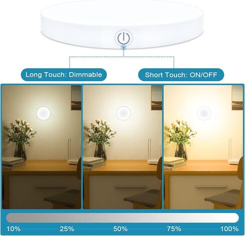 Dimmable Touch Light, 3000K Rechargeable Touch Lights Stick on, Closet Light with 1000mAh Large Battery, Tap Lights for Closet, Cabinet, Counter, Kitchen, Bedroom and Wall(2 Pack) in Saudi Arabia