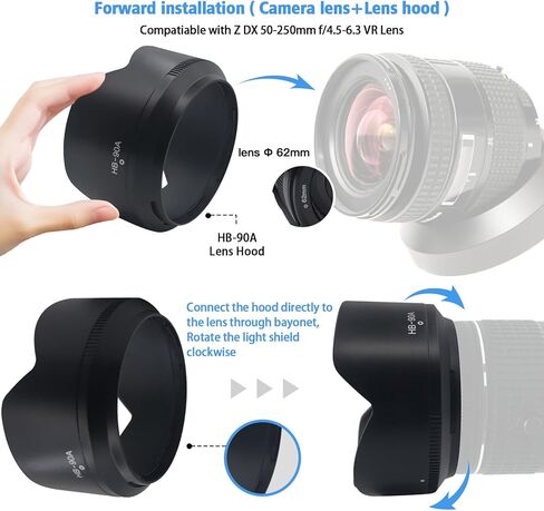 46mm camera lens Hood,HB-N40 lens Hood Compatible for NIKKOR Z DX 16-50mm f/3.5-6.3 VR Lens,or Z50 Zfc Camera+1pcs Lens cleaning cloth in Kuwait