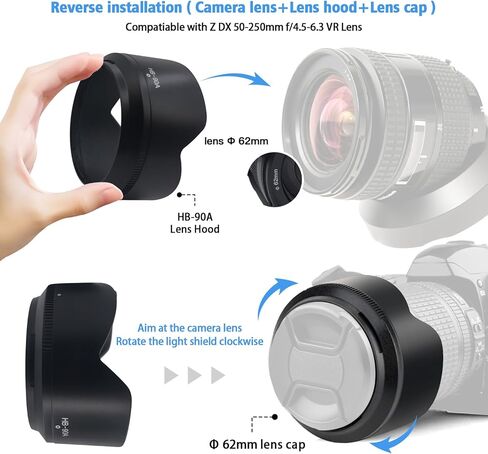 46mm camera lens Hood,HB-N40 lens Hood Compatible for NIKKOR Z DX 16-50mm f/3.5-6.3 VR Lens,or Z50 Zfc Camera+1pcs Lens cleaning cloth in Kuwait