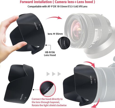 46mm camera lens Hood,HB-N40 lens Hood Compatible for NIKKOR Z DX 16-50mm f/3.5-6.3 VR Lens,or Z50 Zfc Camera+1pcs Lens cleaning cloth in Kuwait
