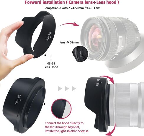 46mm camera lens Hood,HB-N40 lens Hood Compatible for NIKKOR Z DX 16-50mm f/3.5-6.3 VR Lens,or Z50 Zfc Camera+1pcs Lens cleaning cloth in Kuwait
