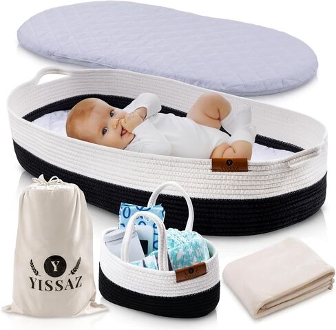 Extra Large Baby Changing Basket Set with Waterproof Changing pad, Diaper Caddy Organizer, Blanket, Bag - Unisex Moses Basket for Newborn - Baby Moses Basket - Bassinet Basket in Saudi Arabia