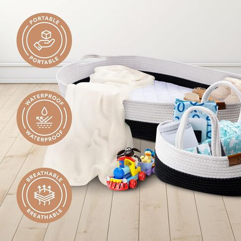 Extra Large Baby Changing Basket Set with Waterproof Changing pad, Diaper Caddy Organizer, Blanket, Bag - Unisex Moses Basket for Newborn - Baby Moses Basket - Bassinet Basket in Saudi Arabia