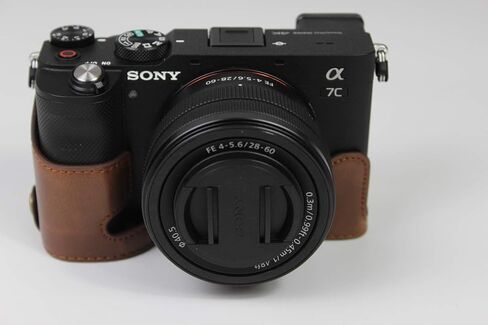 A7C Case, BolinUS Handmade PU Leather Half Camera Case Bag Cover Bottom Opening Version for Sony Alpha A7C with Hand Strap (Brown) in Saudi Arabia