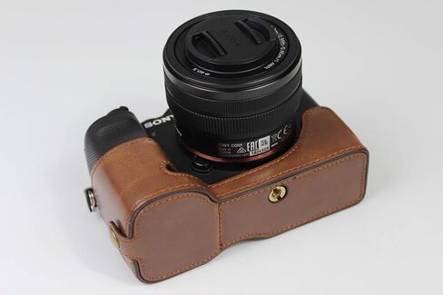 A7C Case, BolinUS Handmade PU Leather Half Camera Case Bag Cover Bottom Opening Version for Sony Alpha A7C with Hand Strap (Brown) in Saudi Arabia