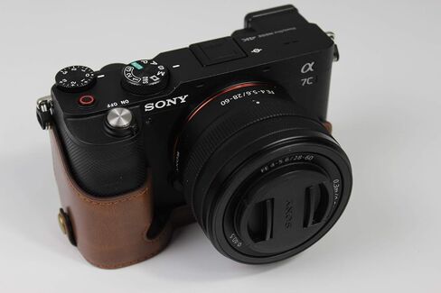A7C Case, BolinUS Handmade PU Leather Half Camera Case Bag Cover Bottom Opening Version for Sony Alpha A7C with Hand Strap (Brown) in Saudi Arabia
