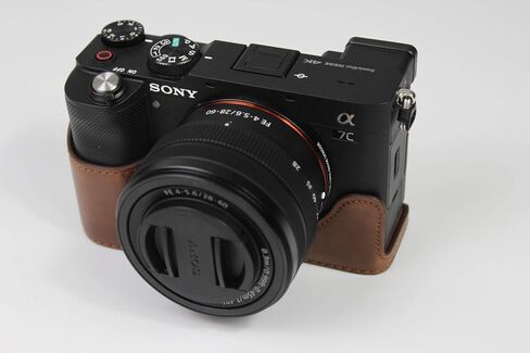 A7C Case, BolinUS Handmade PU Leather Half Camera Case Bag Cover Bottom Opening Version for Sony Alpha A7C with Hand Strap (Brown) in Saudi Arabia