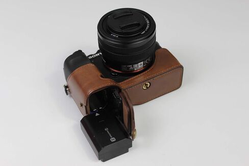 A7C Case, BolinUS Handmade PU Leather Half Camera Case Bag Cover Bottom Opening Version for Sony Alpha A7C with Hand Strap (Brown) in Saudi Arabia