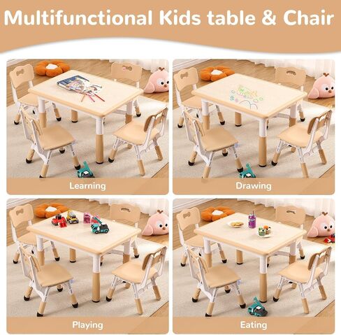 GAOMON Kids Table and 4 Chair Set,Height Adjustable Toddler Arts & Crafts Table and Chair Set for Ages 2-10,Max 300lbs Kids Activity Art Table for Classroom Daycares,Home in Saudi Arabia