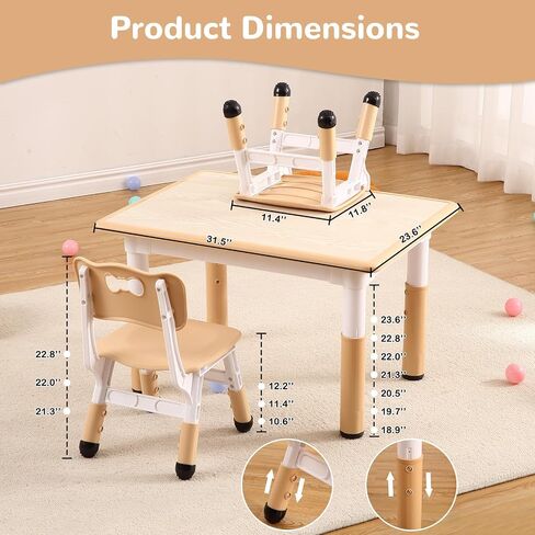 GAOMON Kids Table and 4 Chair Set,Height Adjustable Toddler Arts & Crafts Table and Chair Set for Ages 2-10,Max 300lbs Kids Activity Art Table for Classroom Daycares,Home in Saudi Arabia
