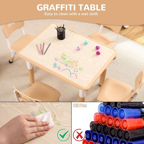 GAOMON Kids Table and 4 Chair Set,Height Adjustable Toddler Arts & Crafts Table and Chair Set for Ages 2-10,Max 300lbs Kids Activity Art Table for Classroom Daycares,Home in Saudi Arabia