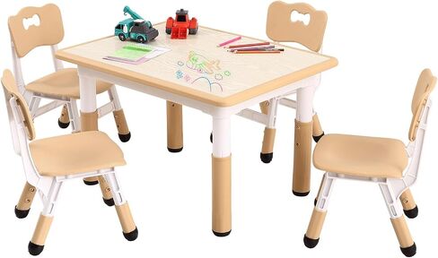 GAOMON Kids Table and 4 Chair Set,Height Adjustable Toddler Arts & Crafts Table and Chair Set for Ages 2-10,Max 300lbs Kids Activity Art Table for Classroom Daycares,Home in Saudi Arabia