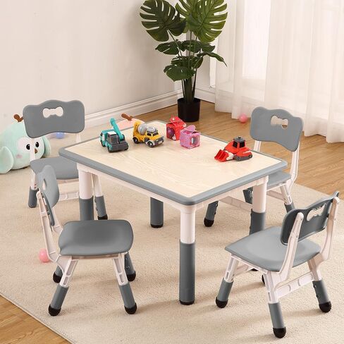 GAOMON Kids Table and 4 Chair Set,Height Adjustable Toddler Arts & Crafts Table and Chair Set for Ages 2-10,Max 300lbs Kids Activity Art Table for Classroom Daycares,Home in Kuwait
