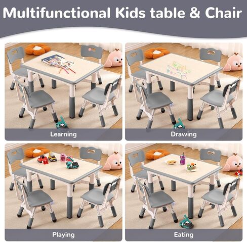 GAOMON Kids Table and 4 Chair Set,Height Adjustable Toddler Arts & Crafts Table and Chair Set for Ages 2-10,Max 300lbs Kids Activity Art Table for Classroom Daycares,Home in Kuwait