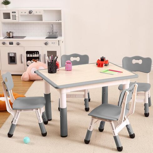 GAOMON Kids Table and 4 Chair Set,Height Adjustable Toddler Arts & Crafts Table and Chair Set for Ages 2-10,Max 300lbs Kids Activity Art Table for Classroom Daycares,Home in Kuwait
