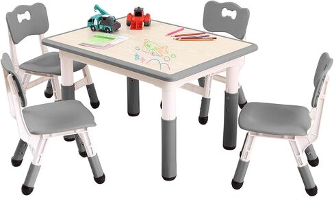 GAOMON Kids Table and 4 Chair Set,Height Adjustable Toddler Arts & Crafts Table and Chair Set for Ages 2-10,Max 300lbs Kids Activity Art Table for Classroom Daycares,Home in Kuwait