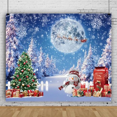 10x8ft Vinyl Winter Christmas Backdrop Merry Christmas Tree Snowman Gifts Blue Xmas Snowflake Snow Forest Photography Background Winter Wonderland Backdrop for Happy New Year Party Decor in Saudi Arabia