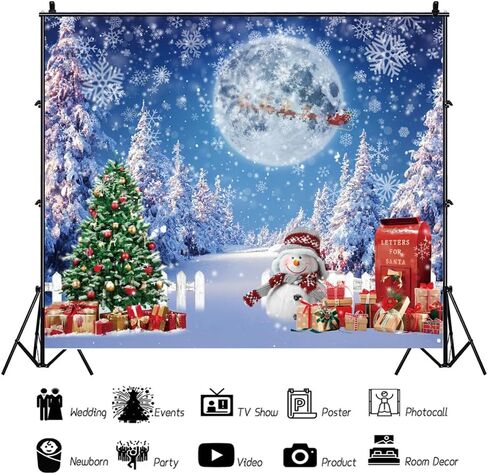 10x8ft Vinyl Winter Christmas Backdrop Merry Christmas Tree Snowman Gifts Blue Xmas Snowflake Snow Forest Photography Background Winter Wonderland Backdrop for Happy New Year Party Decor in Saudi Arabia