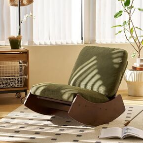 MFFM Comfortable Glider Rocking Chair, Upholstery Glider Chair, Solid Wood Frame, Perfect for Multiple Settings Accent Reading Chair for Bedroom,Living Room,Nursery (Orange)