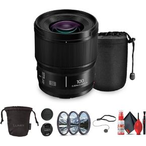 Panasonic Lumix S 100mm F/2.8 Macro Lens L Mount (S-E100) Bundle Including: 3-Piece Filter Kit, Lens Pouch, Lens Caps, Lens Hood, Cleaning Kit, Lens Cap Keeper