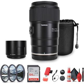 Tamron 90mm f/2.8 Di III VXD Macro Lens for Nikon Z (AFF072Z700) Bundle Including: 64 GB Memory Card, 3-Piece Filter Kit, Lens Pouch, Lens Hood, Lens Caps, Lens Cap Keeper, Card Reader, Full Cleaning