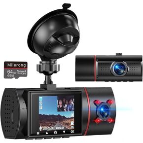Milerong Dash Cam Front Rear and Inside, FHD 1920P Dash Camera for Cars, Dashcam Three Way Triple Car Camera with IR Night Vision, Rotating Inside Camera, 24H Parking Mode, WDR