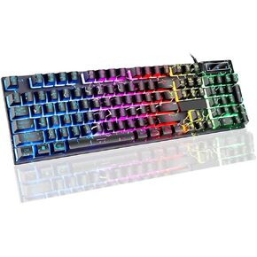 Wired Crack Rainbow Gaming Keyboard, 104 Keys Light Up Mechanical Feeling Computer Keyboard, Wired Gaming Keyboard for PC MAC Xbox Gamer(Black)