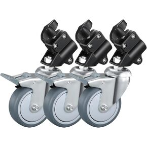 Professional Swivel Caster for Heavy Duty C Stand Wheels Set(3 Packs),All Aluminum Alloy Photography C Stand Rolling Wheels Kit with Brake,Magic Leg Caster Kit with Rubber Base