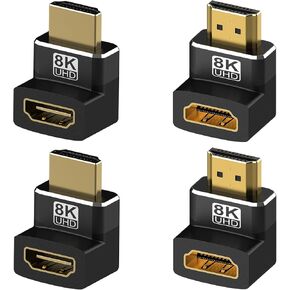 وورمستور محول HDMI 8K بزاوية قائمة من 4 قطع، محول HDMI 2.1 ذكر الى انثى من الاعلى الى اليسار واليمين 270 90 درجة مطلي بالذهب يدعم 8K@60Hz و4K عند 120Hz وHDR وeARC لاجهزة HDTV سويتش واللابتوب وPS4 وPS5