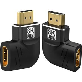 Warmstor 8K HDMI Adapter Right Angle 4 Pack, HDMI 2.1 Male to Female Adapters Up Down Left Right 270 90 Degree Adapter Gold Plated Support 8K@60Hz, 4K@120Hz, HDR, eARC for HDTV Switch Laptop PS4 PS5