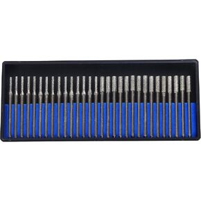 Drilax 1mm 2mm 3mm Diamond Drill Bit Set 30 pcs Jewelry Beach Sea Glass Shells Gem Stones Lapidary Standard 1/8 Shank Compatible with Dremel Drill Bits Mixed Sizes Burr Kit 1 2 3 mm (1/8")