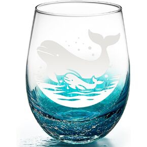 Whale Stemless Wine Glasses: Handmade Crackle Teal Beach Wine Glass for Women, Ocean Themed Birthday Day Gifts 18 Ounces - Set of 1 in Saudi Arabia