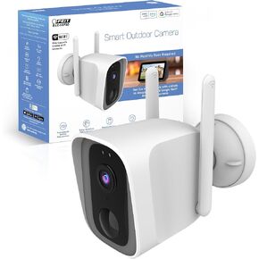 Feit Electric CAM/WM/WiFi/BAT 1080p HD Outdoor Battery Powered WiFi Smart Home Security Camera with Night Vision, 2-Way Audio, White