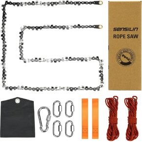 Rope Saw for Tree Limbs, 55 Inch Rope Chain Saw with 70 Sharp Teeth ＆ 46 Feet Ropes Kit, Rope Saw Tree Saw High Limb Rope Chainsaw, Pocket Chainsaw