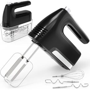 Hand Mixer Electric, 5-Speed 400W Motor, Hand Mixer Electric Handheld, Mixer Electric Handheld with Turbo Boost & Storage Case, 2x Flat Beaters, 2x Dough Hooks, 1x Whisk for Baking (Silver)