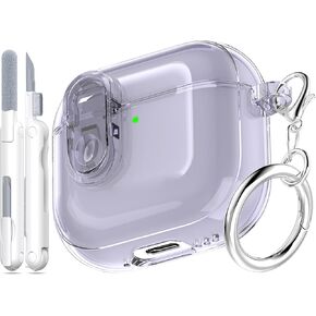 for AirPods 4th Generation Case Cover 2024, Military-Grade Shockproof, Soft TPU Highly Transparent Anti-Yellowing for AirPods 4 Case with Cleaning Kit & Cute Round Buckle, Clear White
