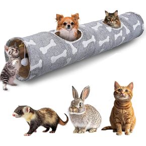 Cat Tunnel with Plush Ball Toys Foldable, 10in Collapsible Large Calibre Cat Tunnels for Indoor Cats, Kittens, Rabbits, Ferret Tunnel and Tubes - Paw Print