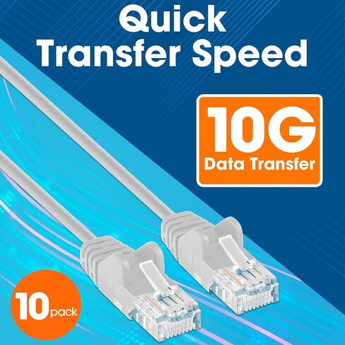 Intellinet Cat6 Slim UTP Ethernet Patch Cable 10-Pack, 3 ft, White | 10G 250 MHz pure copper thin cord with 30 AWG stranded wire, gold contacts, snag-free boot, PoE and rack use, resealable bag in Kuwait