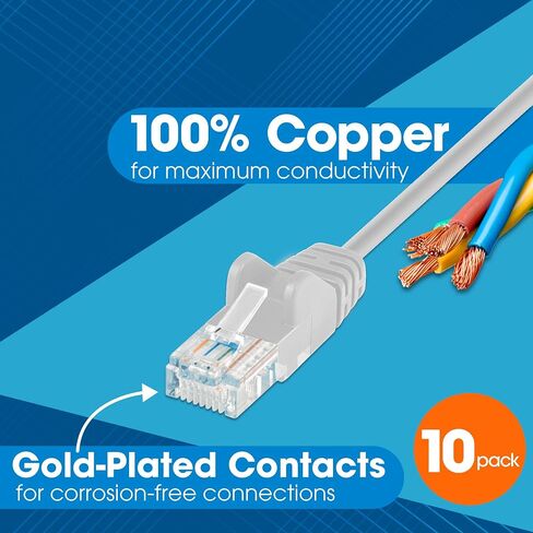 Intellinet Cat6 Slim UTP Ethernet Patch Cable 10-Pack, 3 ft, White | 10G 250 MHz pure copper thin cord with 30 AWG stranded wire, gold contacts, snag-free boot, PoE and rack use, resealable bag in Kuwait