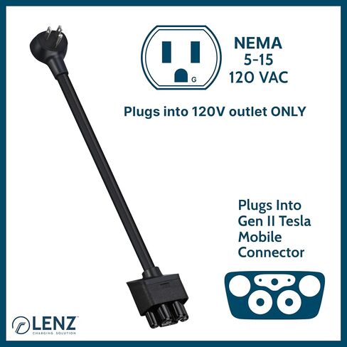 محول LENZ NEMA 06-15 لشاحن الهاتف المحمول Tesla Gen 2، قم بتوصيل شاحن الهاتف المحمول Tesla بمنفذ NEMA 06-15 240 فولت عند 24 أمبير (طول 14 بوصة) in Kuwait