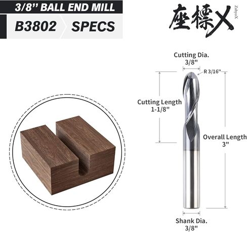 ZahyoX 4 Flutes TiAlN Coated Ball Nose End Mill, Solid Carbide Upcut Spiral CNC Router Bit, 1/4" Diameter, 1/8" Radius, 1/4" Shank, 1-1/8" Cutting Length, 3" Overall Length, CNC Cutter Milling Tool in Kuwait
