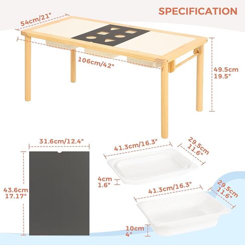 Sensory Table with 2 Foldable Storage Bins, Multifunction Wooden Sand and Water Table with Double-Side Board & Paper Roll Dispenser, Activity Game Table, Indoor Outdoor Use, for Kids in Saudi Arabia