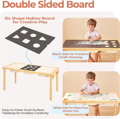 Sensory Table with 2 Foldable Storage Bins, Multifunction Wooden Sand and Water Table with Double-Side Board & Paper Roll Dispenser, Activity Game Table, Indoor Outdoor Use, for Kids in Saudi Arabia