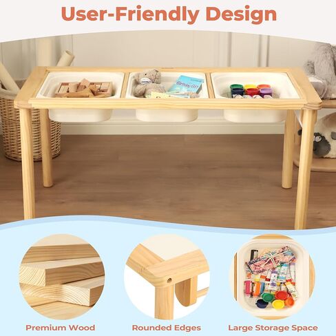 Sensory Table with 2 Foldable Storage Bins, Multifunction Wooden Sand and Water Table with Double-Side Board & Paper Roll Dispenser, Activity Game Table, Indoor Outdoor Use, for Kids in Saudi Arabia